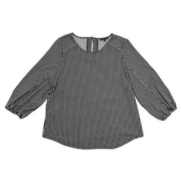 ADRIANNA Papell stripe pattern striped blouse long sleeves black & white size L - Picture 10 of 11